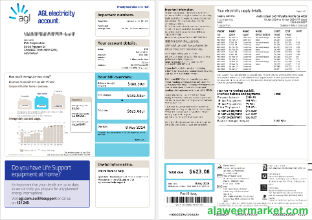 Australia AGL electricity account energy business utility bill, 3 pages, version 2